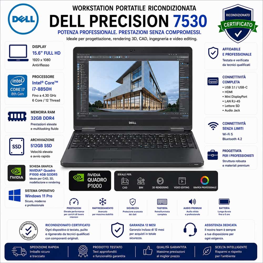 DELL Precision 7530 Workstation Portatile RICONDIZIONATA Core i7