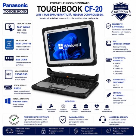 Portatile Ricondizionato Panasonic Toughbook CF-20 10.2" 2 IN 1 TOUCH i5 RS232