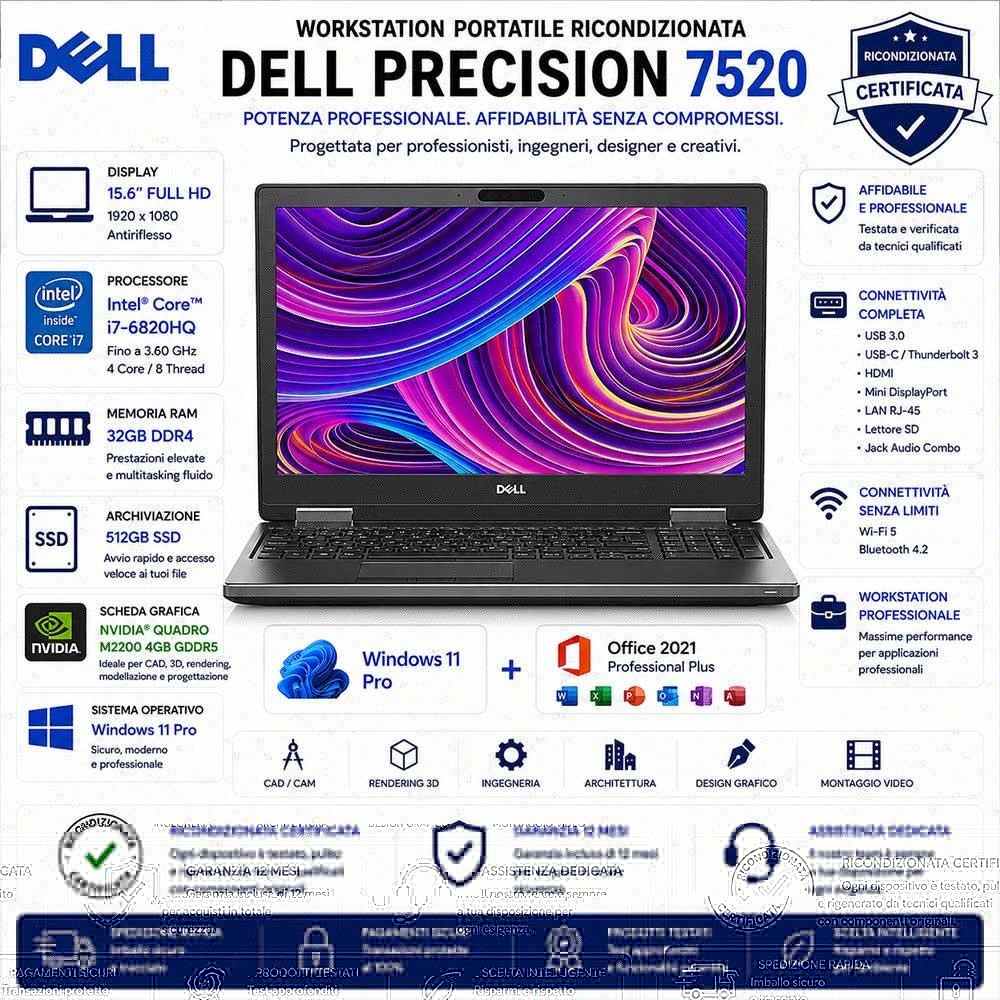 Pc Portatile Workstation DELL PRECISION 7520 i7 Pc Portatile Workstation DELL PRECISION 7520 i7