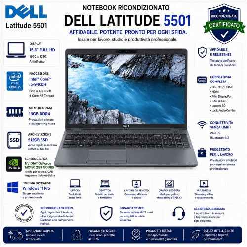 Notebook RICONDIZIONATO DELL Latitude 5501 I5-9400H 15.6"