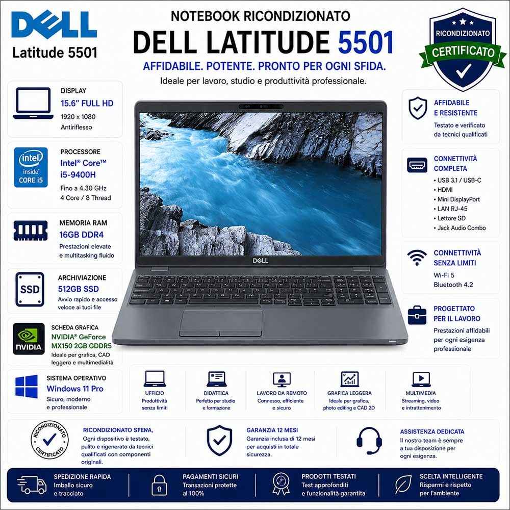 Notebook RICONDIZIONATO DELL Latitude 5501 I5-9400H 15.6"