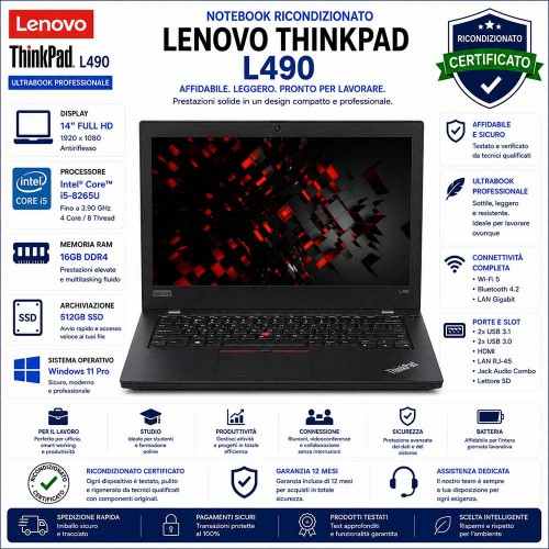 Notebook RICONDIZIONATO LENOVO Tihinkpad L490 Ultrabook I5