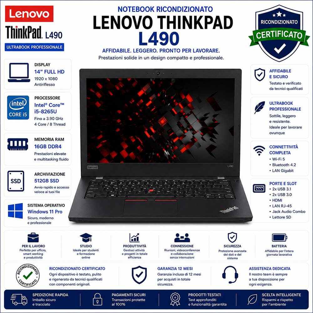 Notebook RICONDIZIONATO LENOVO Tihinkpad L490 Ultrabook I5