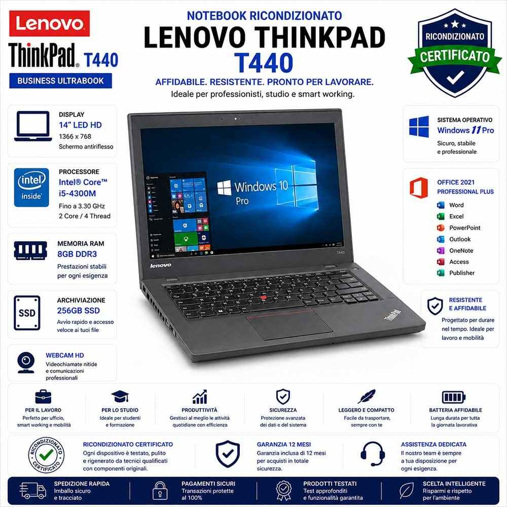 Notebook RICONDIZIONATO 14" LENOVO Thinkpad T440 INTEL Core i5