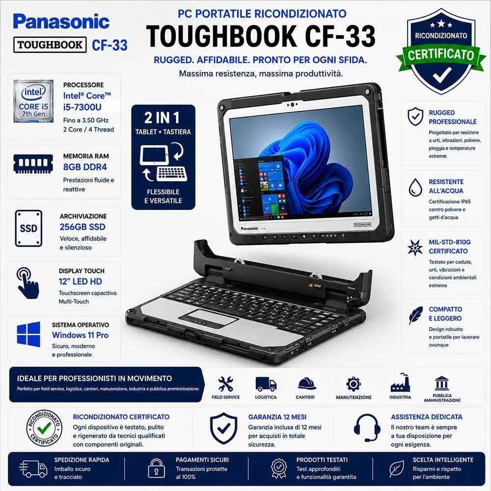Pc Portatile Ricondizionato Panasonic Toughbook CF33 CF-33 12" 2 IN 1 TOUCH I5