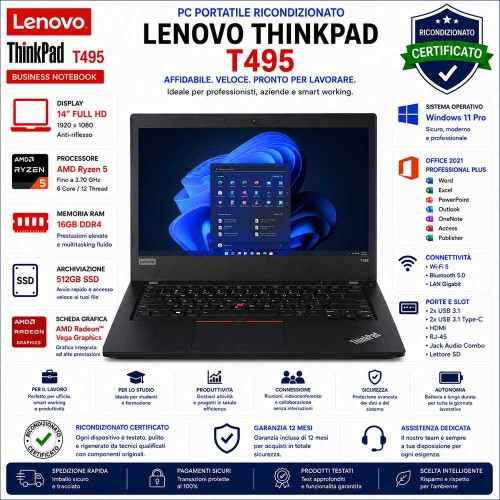 Pc Portatile Notebook RICONDIZIONATO LENOVO Thinkpad T495 14" AMD RYZEN 5