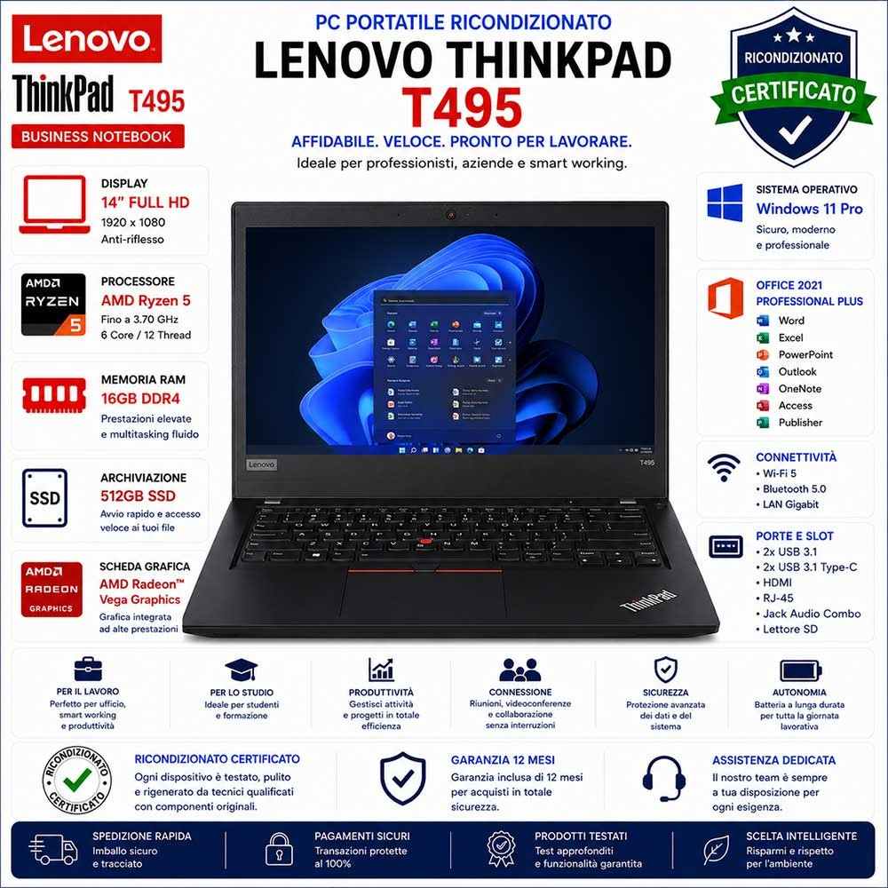 Pc Portatile Notebook RICONDIZIONATO LENOVO Thinkpad T495 14" AMD RYZEN 5