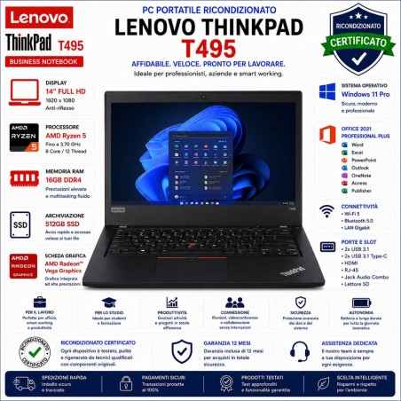 Pc Portatile Notebook RICONDIZIONATO LENOVO Thinkpad T495 14" AMD RYZEN 5