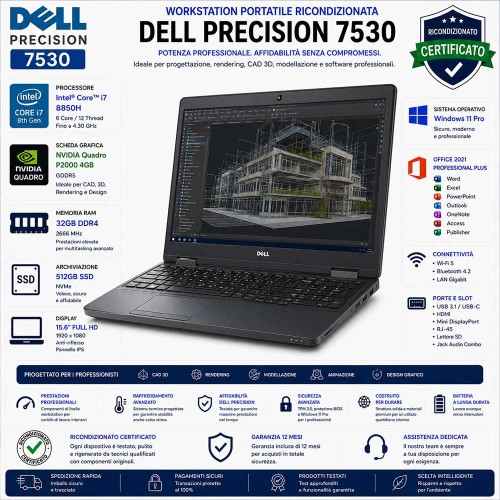 Workstation Portatile Ricondizionata DELL Precision 7530 Core i7-8850H P2000
