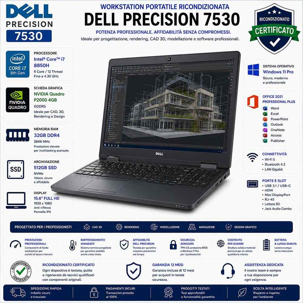 Workstation Portatile Ricondizionata DELL Precision 7530 Core i7-8850H P2000