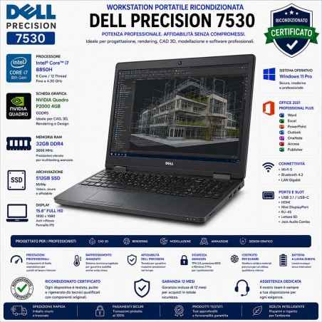 Workstation Portatile Ricondizionata DELL Precision 7530 Core i7-8850H P2000