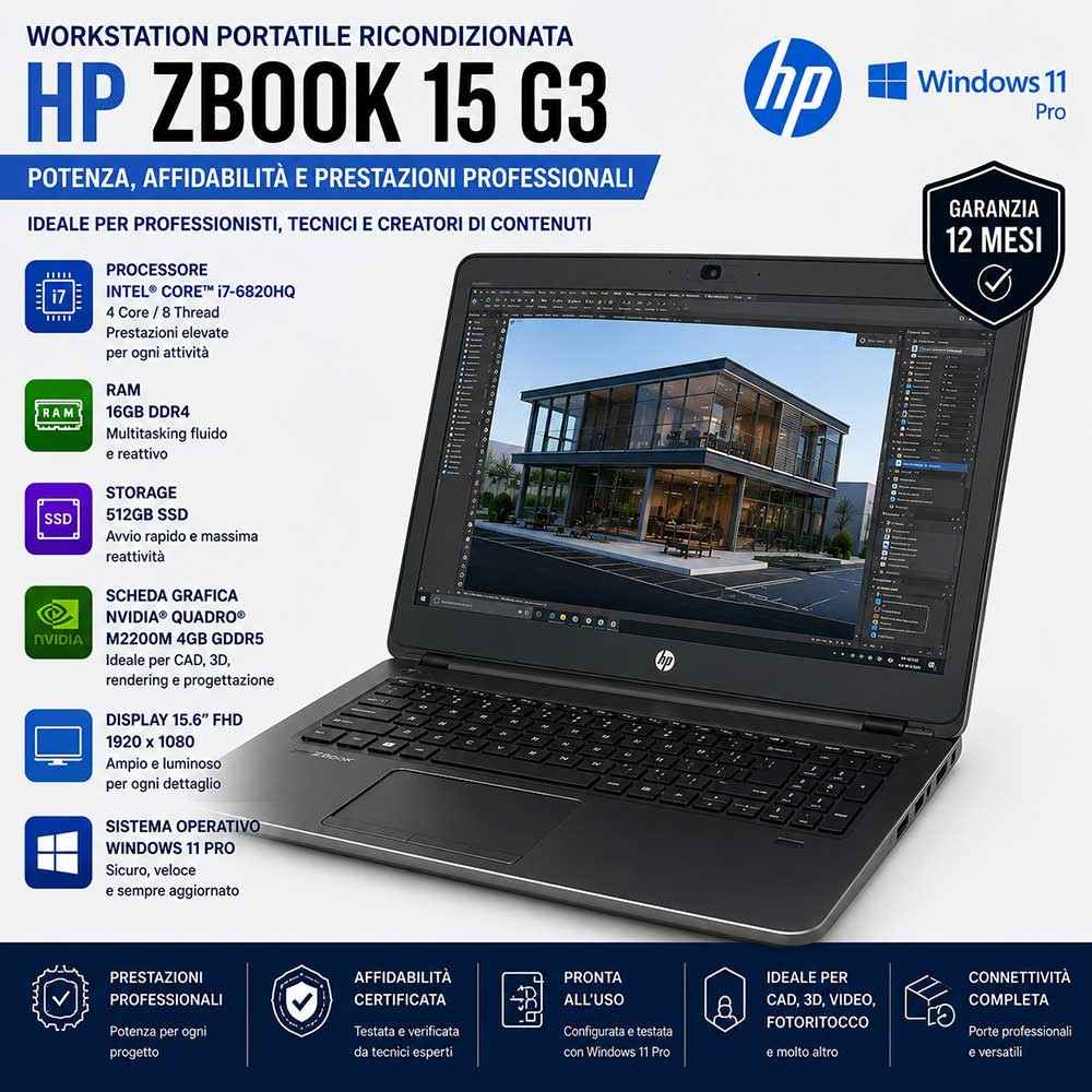 Pc Workstation Portatile Ricondizionata Hp Zbook 15 G3 i7