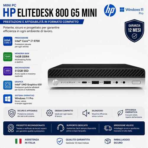 HP EliteDesk 800 G5 Mini PC Intel i7-9700 Ram 16Gb SSD 512Gb (Ricondizionato Grado A)