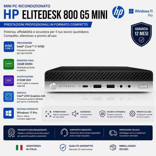 HP EliteDesk 800 G5 Mini PC Intel i7-9700 Ram 32Gb SSD 512Gb (Ricondizionato Grado A)