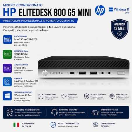 HP EliteDesk 800 G5 Mini PC Intel i7-9700 Ram 32Gb SSD 512Gb (Ricondizionato Grado A)