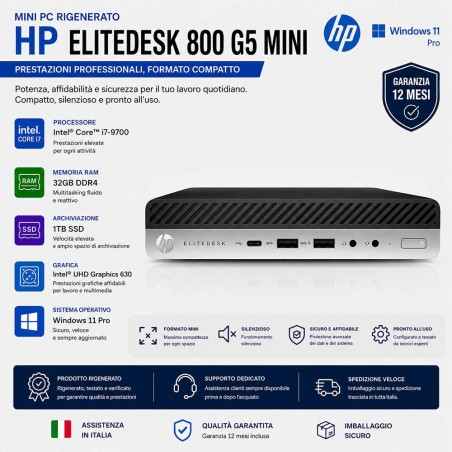 Mini Pc Ricondizionato HP EliteDesk 800 G5 Intel i7-9700 Ram 32Gb SSD 1Tb