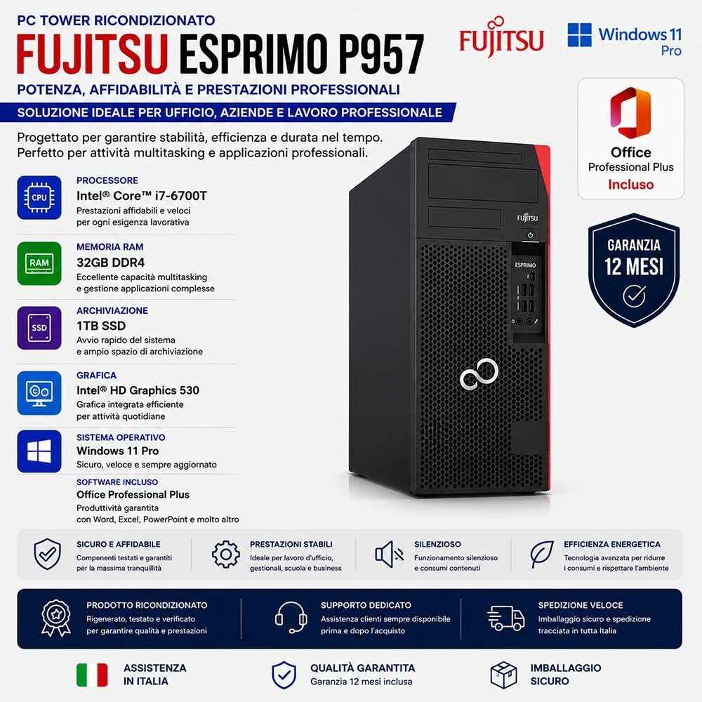 Fujitsu Esprimo P957 Tower PC Computer Intel i7-6700T Ram 32GB SSD 1TB