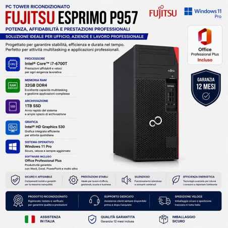 Fujitsu Esprimo P957 Tower PC Computer Intel i7-6700T Ram 32GB SSD 1TB