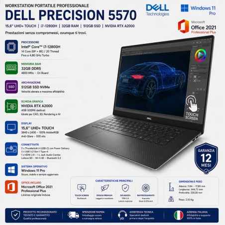 Workstation Portatile Ricondizionata DELL PRECISION 5570 15,6" UHD+ Touch | Core i7-12800H | 32 GB | 512 GB | RTX A2000