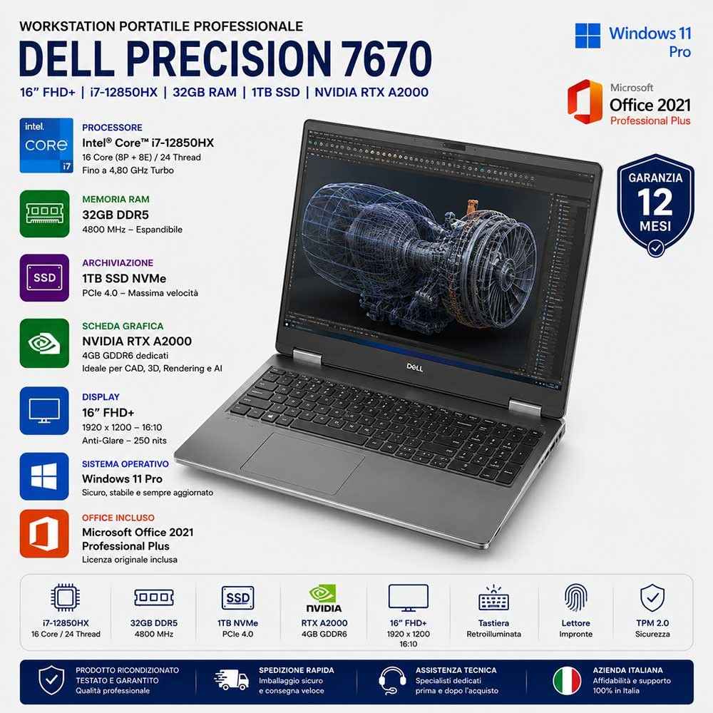 Workstation Portatile Ricondizionata DELL PRECISION 7670 16" i7-12850HX