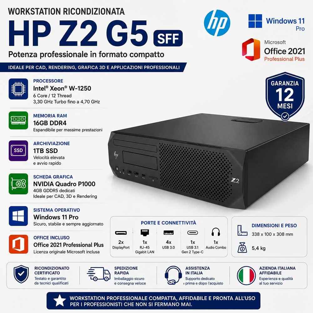 HP Z2 G5 Workstation Ricondizionata SFF Intel Xeon W-1250