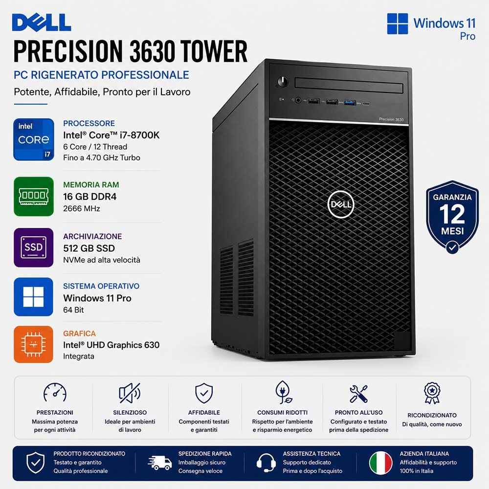 Pc Ricondizionato Dell Precision 3630 Tower Core i7-8700K