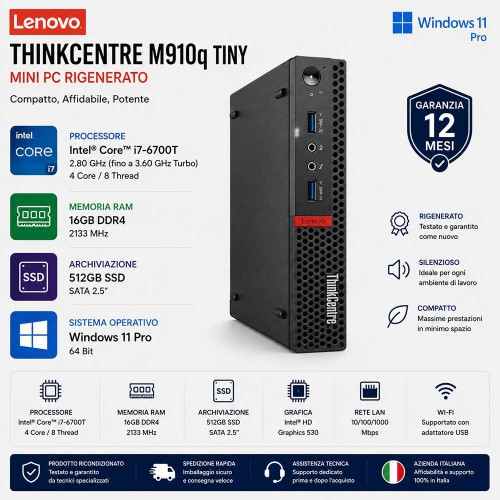 Mini Computer Ricondizionato Lenovo ThinkCentre M910q Tiny Core i7