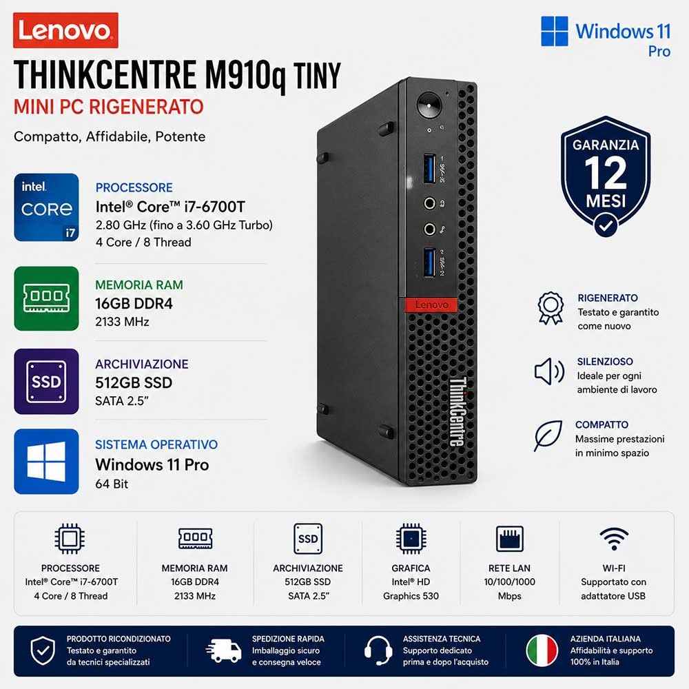 Mini Computer Ricondizionato Lenovo ThinkCentre M910q Tiny Core i7
