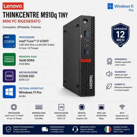 Mini Computer Ricondizionato Lenovo ThinkCentre M910q Tiny Core i7