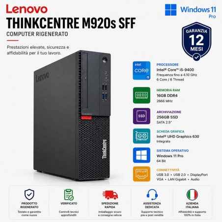 Computer Ricondizionato Lenovo ThinkCentre M920s SFF i5-9400 Ram 16Gb