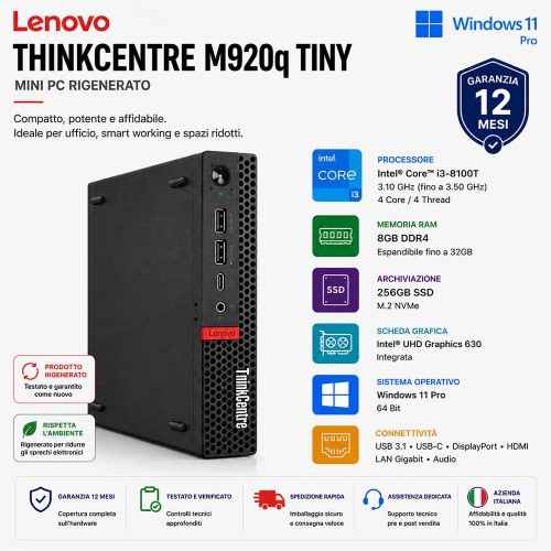 Mini Pc Ricondizionato Lenovo ThinkCentre M920q Tiny i3