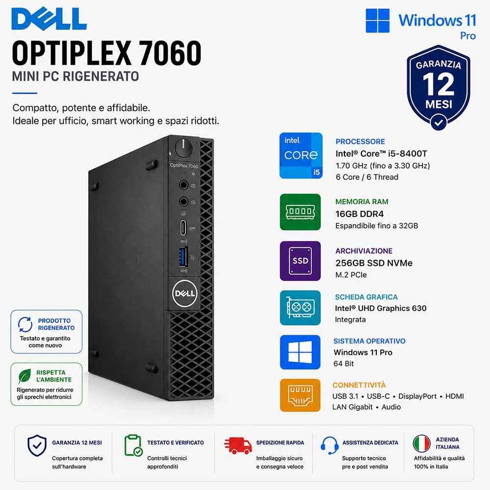 Mini Pc Ricondizionato Dell Optiplex 7060 i5-8400T Ram 16GB SSD