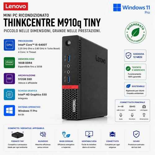 Mini Pc RiCONDIZIONATO Lenovo ThinkCentre M910q Tiny i5 16GB 512GB