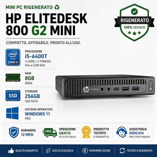 Mini Pc Ricondizionato HP EliteDesk 800 G2 i5-6400T Ram 8GB SSD 256GB