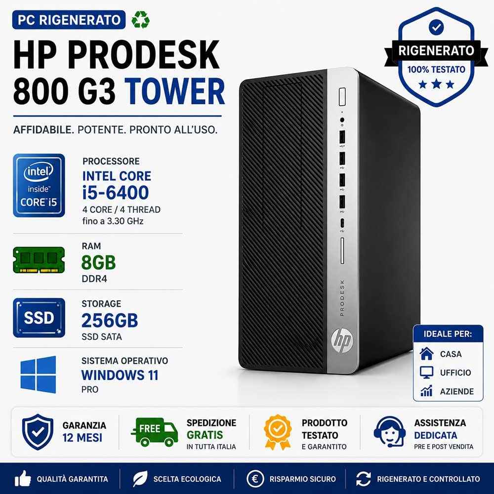 Pc Ricondizionato HP EliteDesk 800 G3 Tower i5-6400