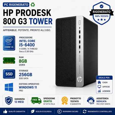 Pc Ricondizionato HP EliteDesk 800 G3 Tower i5-6400