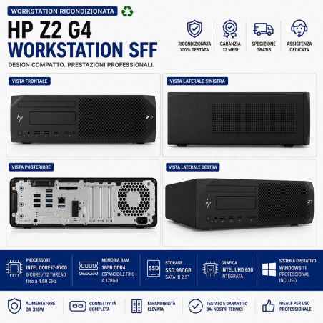 HP Z2 G4 Workstation Ricondizionata SFF – Intel Core i7-8700 | 16GB RAM | SSD 960GB | Windows 11 Professional