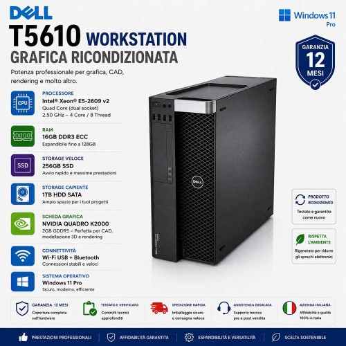 Workstation Grafica Ricondizionata Dell T5610 Intel XEON E5-2609 V2 Quad Core