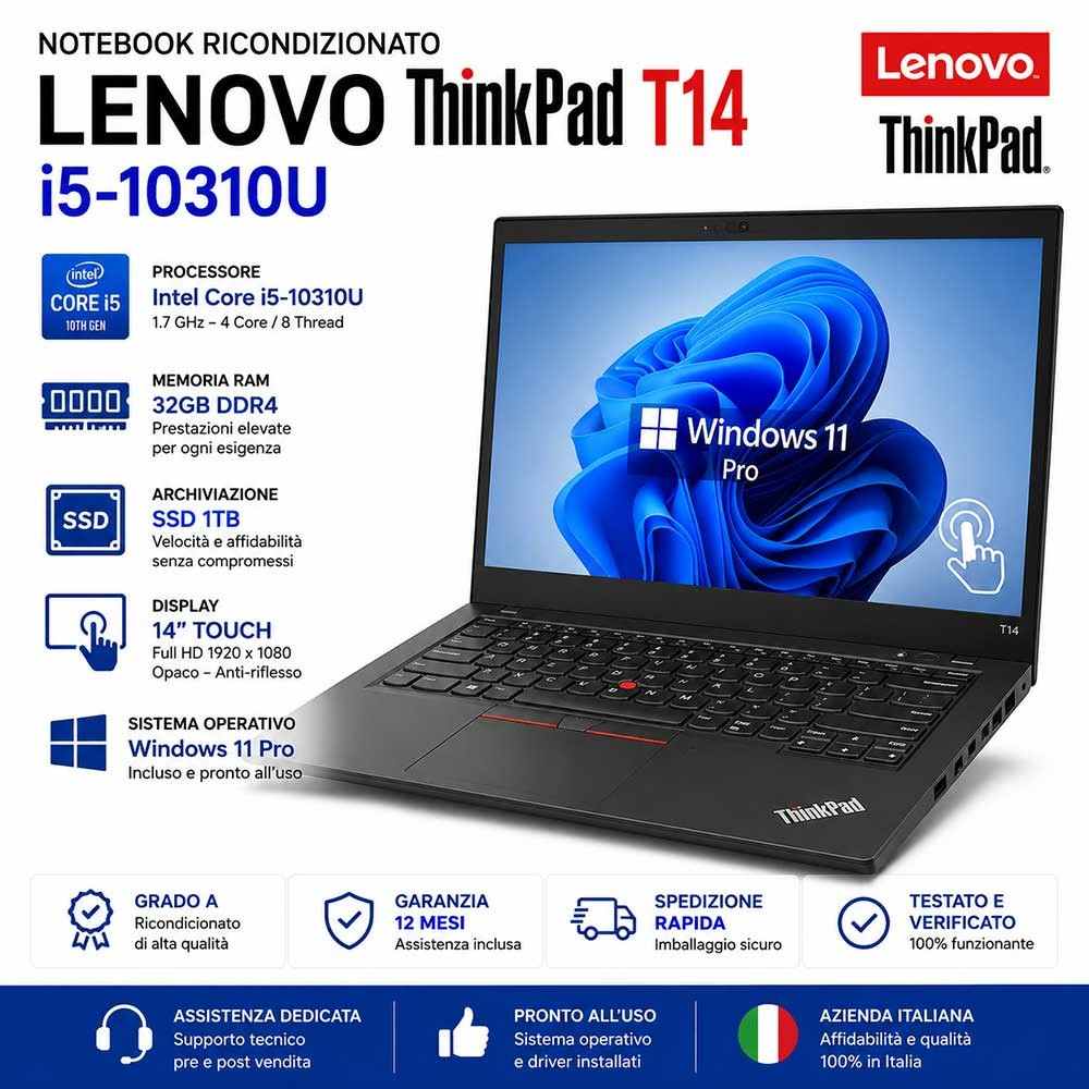 Notebook RICONDIZIONATO LENOVO Thinkpad T14 i5-10310U RAM 32GB