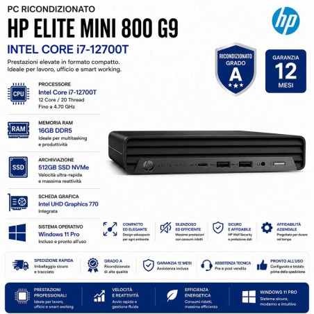 Mini Pc Ricondizionato HP EliteDesk 800 G9 Intel i7-12700T DDR5
