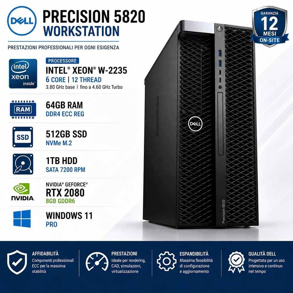 Workstation RICONDIZIONATA DELL Precision 5820 Xeon W-2235 6 CORE RTX2080