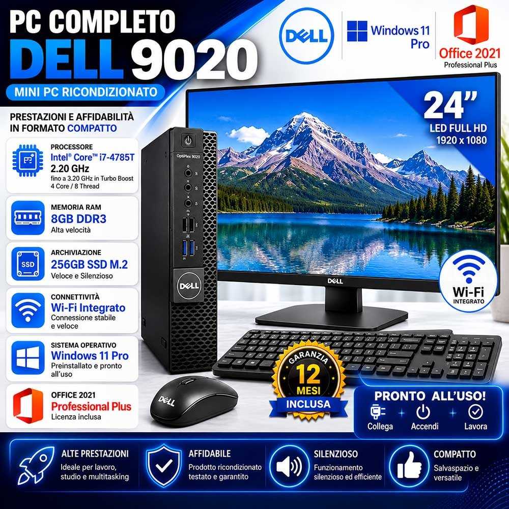 Pc Completo DELL 9020 Ricondizionato i7-4785T Monitor 24"