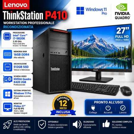 Pc Workstation Ricondizionata Completa Lenovo P410 PC Computer Tower i7-5820K + Monitor 27"