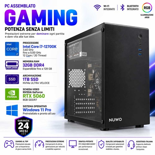 PC Computer Gaming Assemblato Core i7-12700K Ram 32GB SSD 1TB RTX 5060