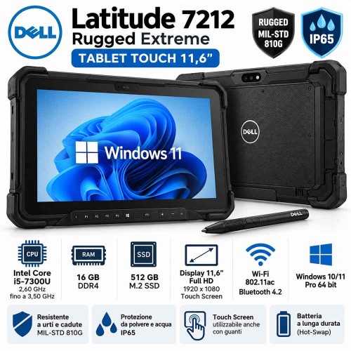 Tablet Rugged Ricondizionato DELL Latitude 7212 i5-7300U 16GB 512GB m.2