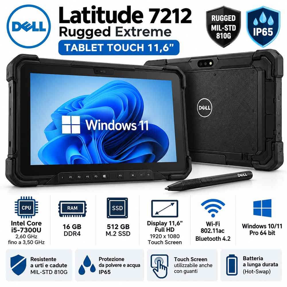 Tablet Rugged Ricondizionato DELL Latitude 7212 i5-7300U 16GB 512GB m.2