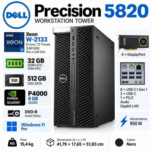 Workstation RICONDIZIONATA DELL Precision T5820 Six Core Xeon W-2133