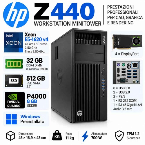 HP Z440 Workstation Ricondizionata TOWER Intel XEON E5-1620 V4 P4000