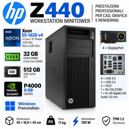 HP Z440 Workstation Ricondizionata TOWER Intel XEON E5-1620 V4 P4000