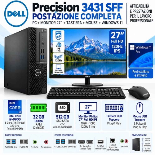 Pc Completo DELL PRECISION 3431 Ricondizionato i9-9900 Monitor 27"
